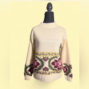 Worthington Cream Vintage Sweater with Floral Accents